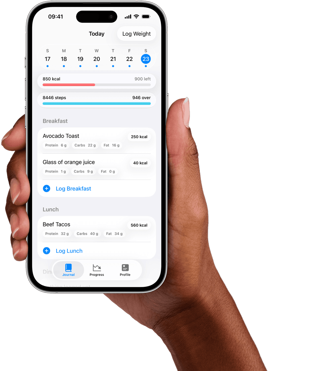 Track·ish app showing daily calorie tracking